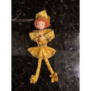 Vintage Mr. Christmas Pixie Elf Ornament Gold Yellow Velvet Posable Arms